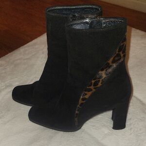 Stuart Weitzman Black Suede Boots with Leopard Detail